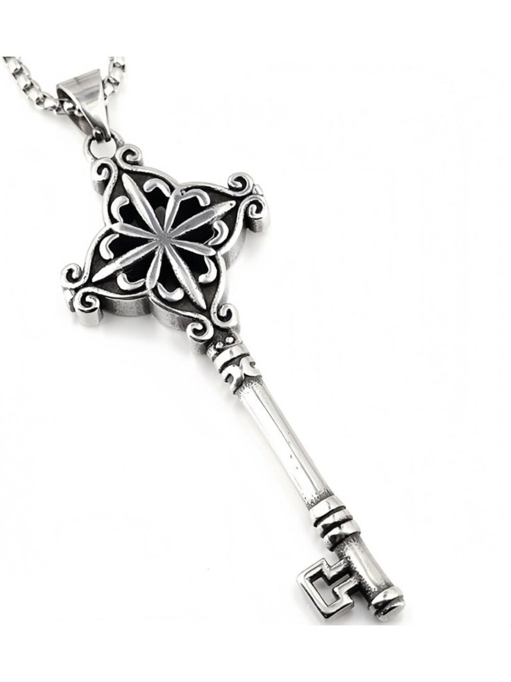 Chunky Vintage Gothic Skeleton Key Necklace - Stainless Steel Pendant Jewelry